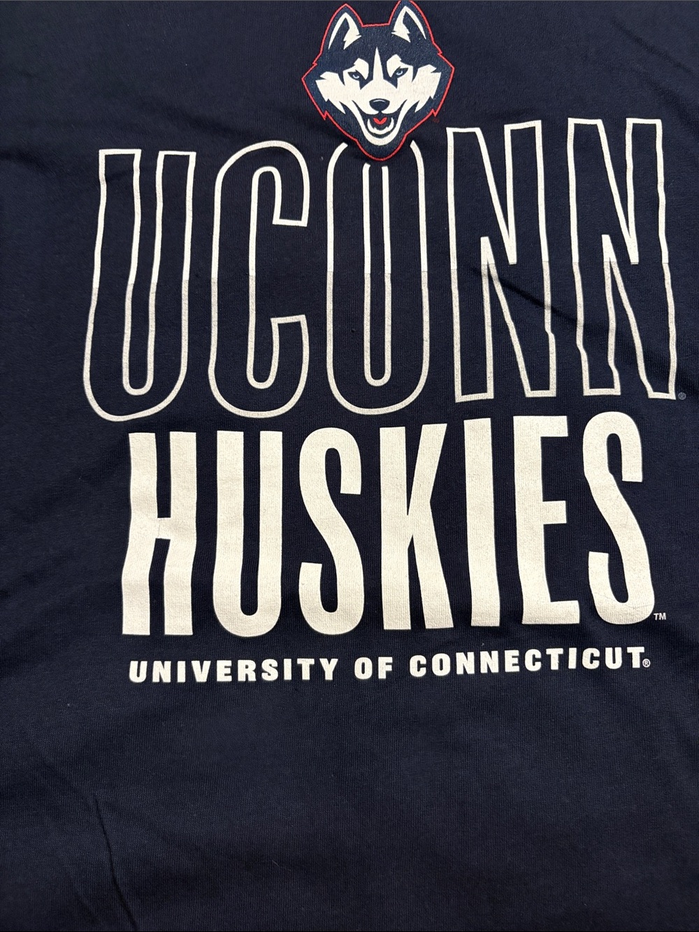 Ag Adriano Goldschmied Navy and White UCONN Huskies Graphic Tee NWOT